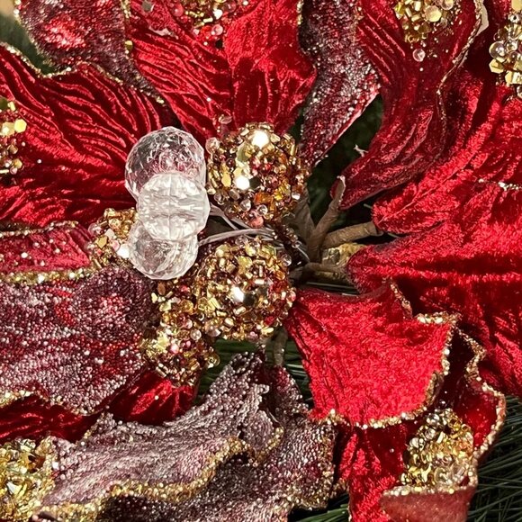 Glitter Edge Jewel Poinsettia Stem Home Christmas Tree Decoration Craft Supplies - Picture 6 of 10